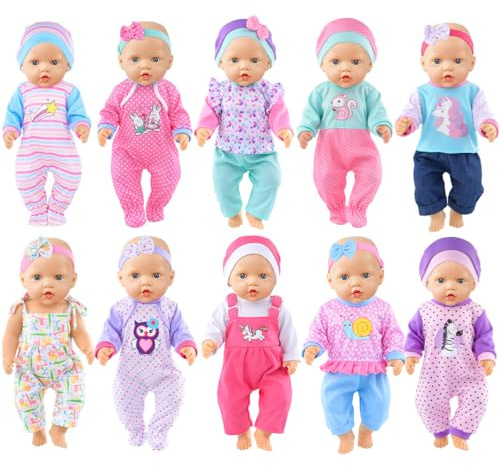 ebuddy 10 Sätze Zu den Accessoires für süße Puppenbekleidung gehören Hüte und Stirnbänder für 43cm / 17 Zoll Neugeborene Babypuppen