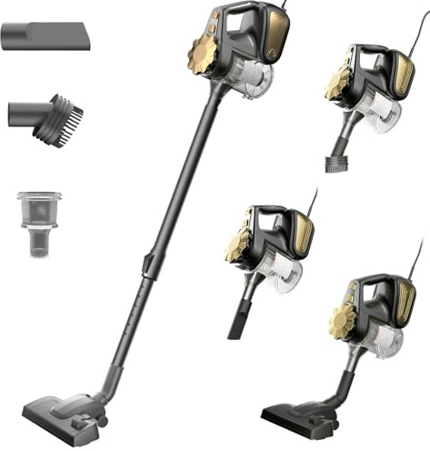 SUPERLEX Staubsauger Mit Kabel Beutellos Stielstaubsauger 16KPA Starke | Saugleistung 600W Staubsauger Mit HEPA Filter Für Tierhaare Teppich Parkett Leise 0,9L Staubbehälter Für Zuhause Und Büro