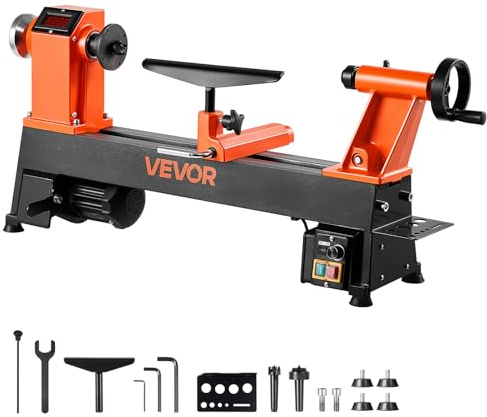 VEVOR Drechselbank, 1 PS/750 W, Drechselmaschine mit variabler Drehzahl von 150 bis 3800 U/min, Drehtischmaschine 304 x 465 mm Werkbank, Drehbank, für Anfänger & Heimwerker in der Holzbearbeitung