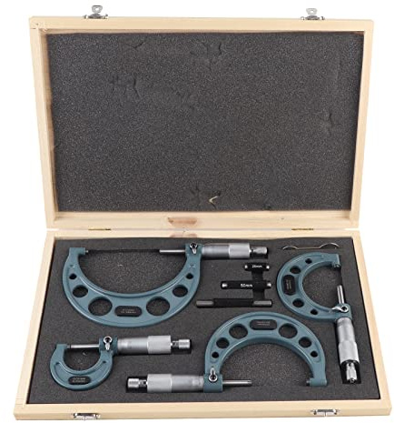 Mikrometersatz Genauigkeit Außendurchmesser Mikrometer Set 4Stk 0-100mm Dickenmessgerät Messschieber Bügelmessschrauben mit Box