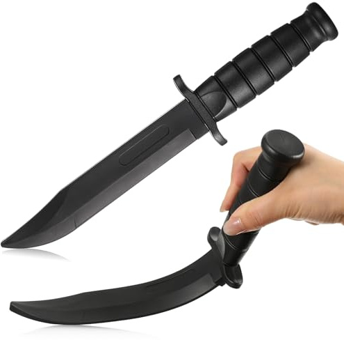 Aoriher 2 Stück Gefälschte Weiche Gummi Messer Schwarze Militärische TPR Sicherheit Selbstverteidigung Klassische Kampfsport Realistisches Aussehen und Gefühl