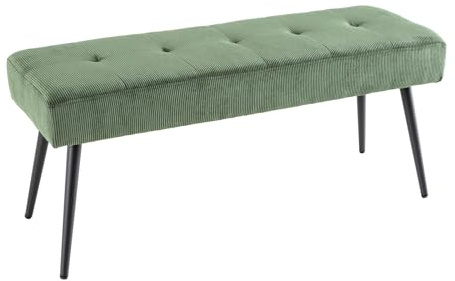 Riess Ambiente Design Sitzbank Boutique 100cm grün Cord Schwarze Metallbeine, Polsterbank in modernen Stil, Flurmöbel, Esszimmerbank