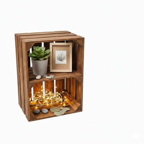 Teramico Geflammte Holzkisten Weinkisten Obstkisten mit Mittelbrett/Zwischenbrett Ablage für Aufbwahrung Schuhregal (40er / 1er Set, Mit Ablage Kurz)