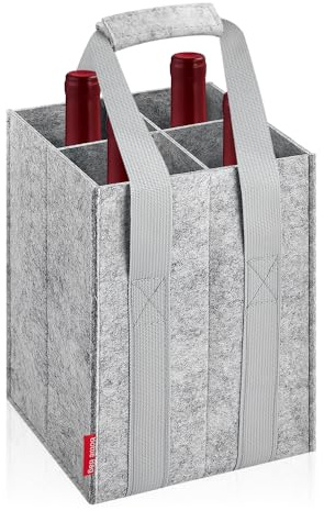 Eurhomewit Flaschentasche 4 Flaschen Flaschenträger, Filz Flaschen Tasche Wiederverwendbar Männerhandtasche für Bierflaschen Weinflasche Getränketasche - Grau