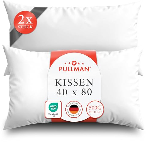 Pullman Kopfkissen 40x80 cm – 2er Set Hotelqualität Mikrofaser Kissen für Alle Schlafpositionen, Allergiker Schlafkissen mit 500 g Füllmaterial, Oeko-Tex zertifiziertes Bett Kissen (40 x 80)