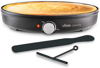 Ufesa Crêpes-Maker Dolcevita 1000W, Antihaftplatte 30 cm, Einstellbare Temperaturregelung, Kontrollleuchte mit Thermostat, Thermosicherheit, Rutschfeste Füße, Inklusive Zubehör