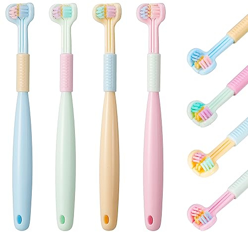 Auidy_6TXD 4 Stück Dreiseitige Zahnbürste für Kinder - Kids Toothbrush Extra Weich mit Kinderzahnbürste