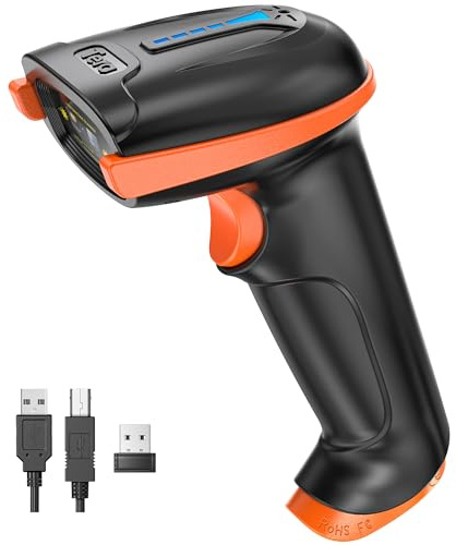 Tera Kabelloser Handheld-Barcode-Scanner 1D Laser Wireless und USB-Wired mit Akkustandsanzeige, Extra Großem Akku 2000mAh und Ergonomischem Design, Patent-Nr.: EU008489413, Upgrade-Modell 5100,Orange