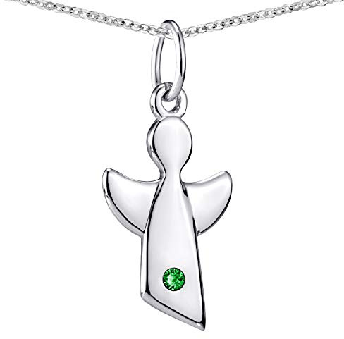 MATERIA Kinder Engel Anhänger mit Geburtssteinen - 925 Sterling Silber mit Kette 36-40cm Geschenk Geburt Taufe in Etui