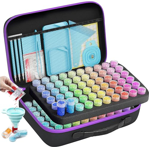 ARTDOT 5D Diamond Painting Zubehör Boxen, 120 Stück Diamant Painting Aufbewahrungsbox mit Koffer Trichter Stickers