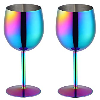 BISDARUN Weingläser Set 2er Rotweingläser 18/8 Edelstahl 350ml Unzerbrechlich Metallkelch Gläser für Cocktail, Champagner, Whiskey, Bier (Regenbogen)
