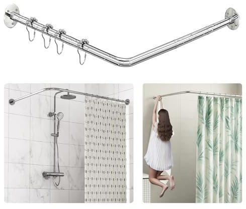 Sikaiqi L-förmige Duschvorhangstange 60-133 cm x 60-133 cm, Verstellbare 304 Edelstahl L-Form Eck Duschstange, 90 Grad Gebogene Bohrfreie Installation, Kein Durchhängen für Badezimmer & Badewanne