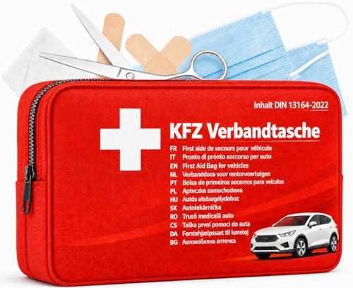 Verbandskasten Auto DIN 13164:2022 – Verbandstasche KFZ Norm 2026 – Erste Hilfe Set Auto – Kfz Verbandskasten StVO konform – Verbandtasche Rot