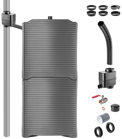 KADAX 2X Regentonne 125 Liter mit Regensammler & Anschlussset A, modularer Regenwassertonne aus robustem Kunststoff, großer Regenwassertank für Garten (Anthrazit)