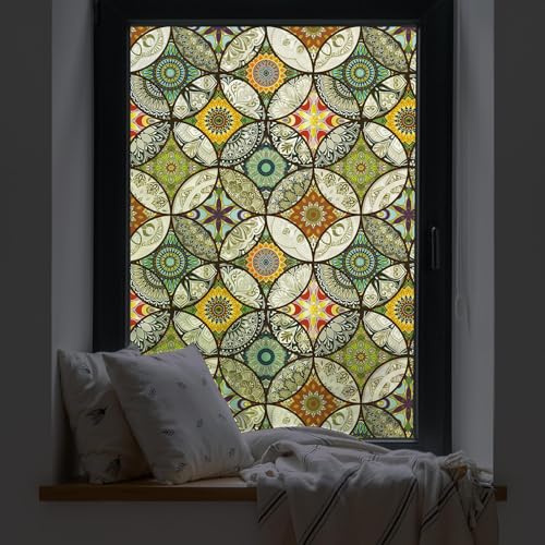 dktie Dekorfolie Glasmalerei Fensterfolie Sichtschuzfolie Milchglasfolie Kreise Statisch Haftend Privatsphäre Fensteraufkleber (Gelb, 44.5 * 200 cm)