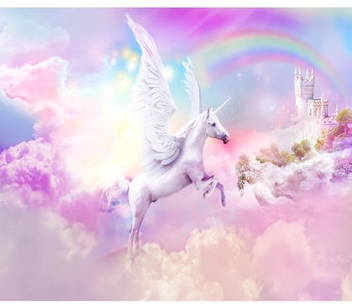 murando - Vlies Fototapete für Kinder 350x256 cm Vlies Tapeten Wandtapete XXL Moderne Wanddeko Design Wand Dekoration Büro Einhorn Unicorn Regenbogen rosa wie gemalt a-A-10322-a-a