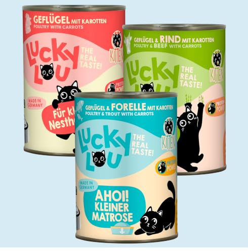 Lucky Lou Kitten Katzenfutter nass - 18 x 400g - hochwertiges Kittenfutter mit viel Protein - Nassfutter getreidefrei & ohne Zucker für Junge Katzen/Junior Katzen