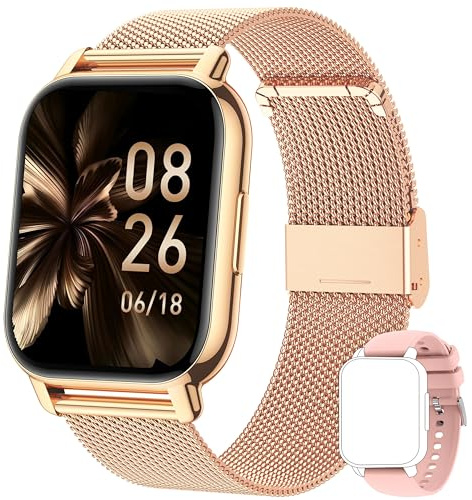 Popglory Smartwatch Herren Damen, 1.85 Fitnessuhr mit Blutdruckmessung Telefonfunktion Sprachsteuerung Herzfrequenz, 100+ Sportmodi Fitness Tracker Schrittzähler Schlaf SpO2, für Android iOS