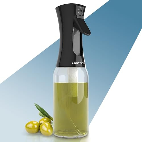 PORTENTUM Ölsprüher 300ml. Ölspray für die Küche Öl sprühflasche Olivenöl Spray Salat Öilspender für Speiseöl und Essigsprüher. Kochspray Gadget Airfryer für Öl und Zitrone, Glas