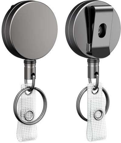 Uniclife 2 Pack Heavy Duty Badge Reel, Ausziehbar Ausweishalter Metall 310g | Schlüsselband, Zinklegierung Gehäuse, Gürtelclip, Nylonseil 70 cm, Edelstahl-Feder, Schlüsselring, 10000+ Züge