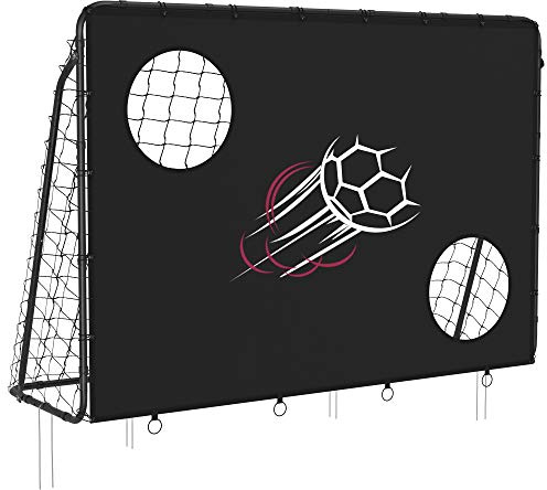 SONGMICS Fußballtor, mit Torwand, für alle Altersgruppen, Stahlrohre, PE-Netz, Outdoor, Garten, Strand, ‎215 x 76 x 150 cm, 2 Zielöffnungen mit Zählfunktion, schwarz SZQ215B02
