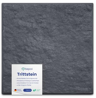 bepco Trittstein Gartenplatte Beetplatte Laufplatte Wegplatte 4er-Set, Gummi (4er-Set Trittsteine Wegplatte aus recycelten Gummi, 30,7 x 30,7 x 3 cm, Graphite)
