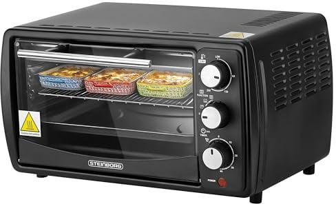 Steinborg Mini Backofen 13 Liter | Pizzaofen | 60°-250°C | Timer | aufklappbares Krümelblech | Minibackofen | Backofen | Kleiner Backofen | 900 Watt