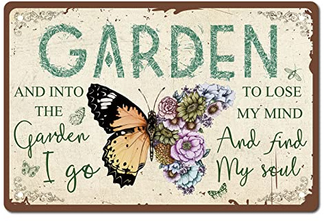 CREATCABIN Metall-Blechschild Schmetterling Gartenschild Retro Vintage Lustig Wanddekoration Kunstwand Aufhängen Gemälde Für Zuhause Küche Wohnzimmer Hof Terrasse Freien Poster Plaque-Dekor 12x8 Zoll