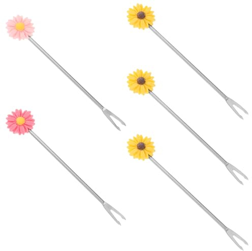 UPKOCH Edelstahl Obstgabeln 5 Stück Zarte Gänseblümchen Kuchen Picks Dessertgabeln Fruchtspieße Metall Für Hochzeit Party Zuhause 9.8 Zoll