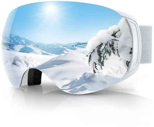 Findway Skibrille für Brillenträger Herren Damen,Snowboardbrille mit Magnetischen Wechselgläsern,Snowboard Brille Magnet Brillenträger Polarisierend OTG,Anti fog, Allwetter Verspiegelt Skibrille