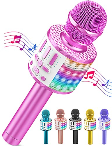 MicQutr Karaoke Mikrofon Kinder, Drahtloses Bluetooth Mikrofon mit LED, Geschenke Mädchen 3-12 Jahre, Tragbares Karaoke Maschine zum Singen, Mikrofonspielzeug für Kinder Geburtstagsfeier (Rosa)