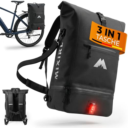 MIXIRL 3in1 Fahrradtasche für Gepäckträger mit Rucksack 100% Wasserdicht 30L I Kühlfach I Gepäckträgertasche Reflektierend Sattel Tasche fürs Fahrrad