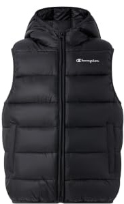 CHAMPION Kinder wattierte Kapuzenweste mit durchgehendem Reißverschluss, wasserabweisend, leichte Polsterung, Windschutz, Ciré Shiny Finish, Outdoor und Freizeit, Schwarz, XXL