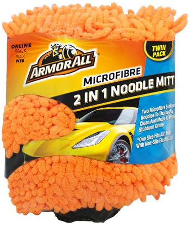 Armor All Mikrofasernudel-Autowaschhandschuh 2er-Set – Hochwertiger Autopflege-Handschuh für gründliche Fahrzeugreinigung, Orange