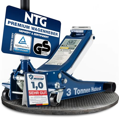 NTG HYDRAULISCHER WAGENHEBER 3T – TÜV-Zertifiziert, Flacher Wagenheber Hydraulisch mit Doppelzylinder – 75–505 mm Hubhöhe – Extra Stabiler Rangierwagenheber 3 Tonnen für PKW & SUV