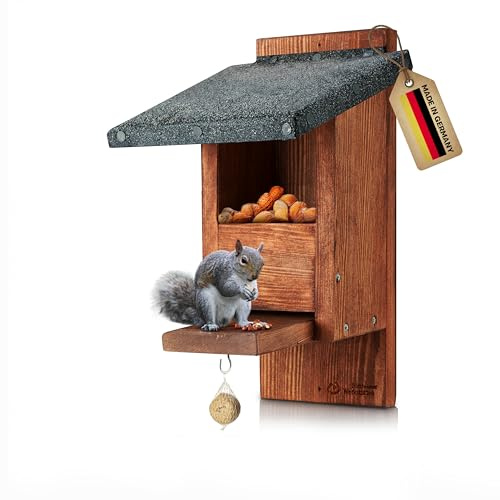 Massives Eichhörnchen Futterhaus wetterfest & robust aus pfälzer Qualitätsholz – ohne Genickbruchklappe – Überwinterung – Handarbeit in der Lebenshilfe Made in Germany – nachhaltiges Geschenk
