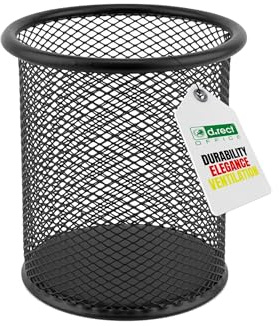 D.RECT Stifteköcher Metall Ø91 mm – Runder Stiftehalter aus Drahtmetall Mesh – Schreibtisch Organizer Becher für Kugelschreiber, Bleistifte & Bürobedarf, Schwarz