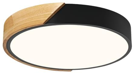 Qamra LED Deckenleuchte, Deckenlampe 30cm, Schwarz Deckenleuchte | Moderne Lampe Holz für Wohnzimmer Schlafzimmer Küche Esszimmer Flur 4000K