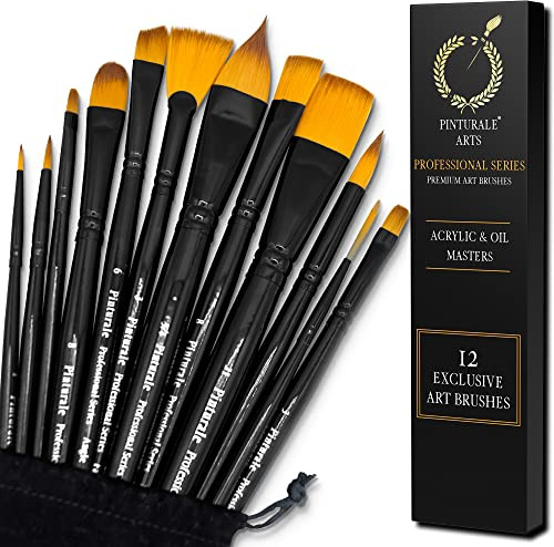 Pinturale Acrylpinsel Set für Profis | Acrylic & Oil Masters | 12-Teiliges Pinsel für Acrylfarben und Öl | Pinsel Set Acryl, Pinselset Ölfarben