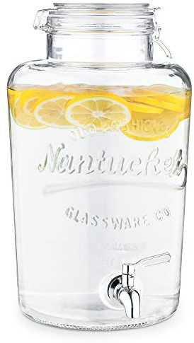 Navaris Getränkespender 8 Liter aus Glas - Zapfhahn aus Edelstahl und Bügelverschluss - Wasserspender Glasbehälter für kalte Getränke