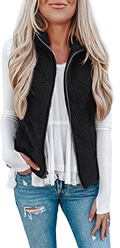 Rapbin Teddy Fleece Weste Damen Herbst Winter Warm Westen Leicht Damenweste | Teddy Fleece Weste Damen,Herbst Winter Warm Ärmellos Westen Pelzjacke & Leicht Casual Einfarbig Damenweste Herbstmantel
