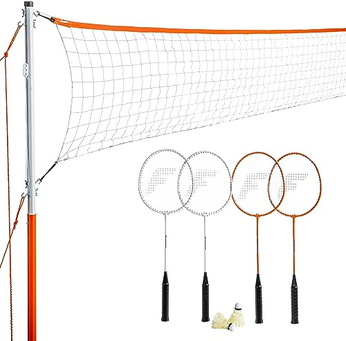 Franklin Sports Uni – Erwachsene Starter enthält 4 Stahlschläger, 2 Vögel, verstellbares Heringe – Hinterhof-oder Strand-Badminton-Set – einfache Netz-Einrichtung, Einheitsgröße