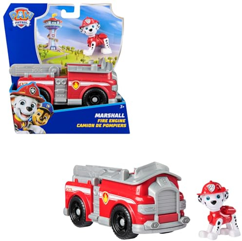 PAW PATROL - Marshall-Figur mit Feuerwehr-Fahrzeug, stabiles Basis-Fahrzeug, authentisches Spielzeug zur Serie für Kinder ab 3 Jahren