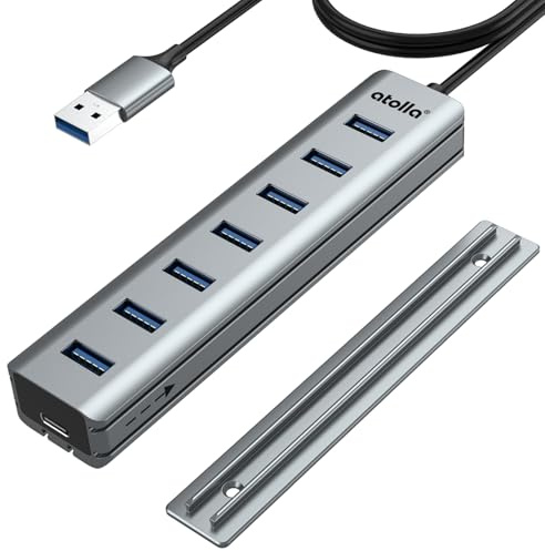 8-Port USB 3.0 Hub mit Aluminium Tischmontage Design, USB Verteiler Adapter mit 100cm Lange Kabel, 5Gbps USB3.0 Datenanschluss, Typ-C Power Port für Desktop, PC, Laptop, Maus, U-Disk