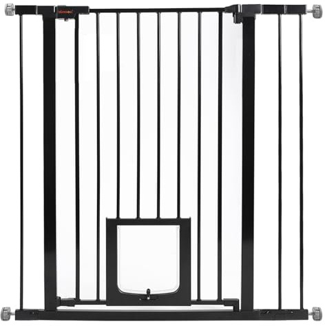 UBRAVOO Babygitter für Türen und Treppen,Druckmontage, kein Bohren,automatisch schließendes Metalltür-Sicherheitsgitter für Kinder&Haustiere, Mit Wandschutz und Verlängerungen (Schwarz-D, 76-97cm)