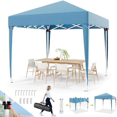 Devoko Pavillon 2x2 Wasserdicht Stabil Winterfest 3-fache Höhenverstellung,Faltpavillon UV Schutz 50+,Pavillon Faltbar,Pavillion mit Tragetasche,Für Garten Outdoor Camping,Blau