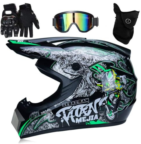 MTB Helm Professioneller Motocross Helm Kinder Erwachsene Motocross Dirt Bike Offroad Motorradhelm mit Schutzbrille Handschuhe Gesichtsbedeckung (M)
