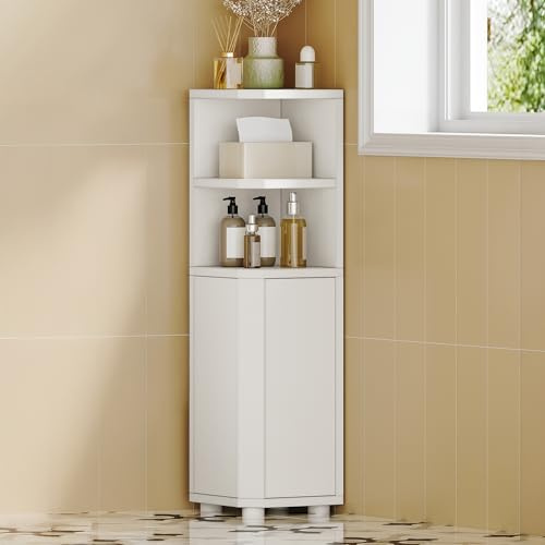 Hzuaneri Badezimmerschrank, Eckschrank Badschrank, Toilettenschrank mit verstellbare Ablagen, 2 Seitentüren, schmales Badregal, einfache Montage, 20 x 20 x 79 cm, weiß BC20003X
