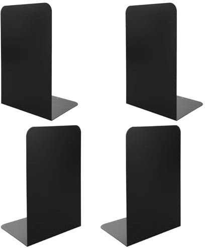 ASelected 4 Stück Buchstützen Aus Schwerem Buchhalter Metall Schwarz | 19x13.5x10.cm L-förmige Buchstützen mit Rutschfesten Pads Heimbüro Bibliothek Bücherregale