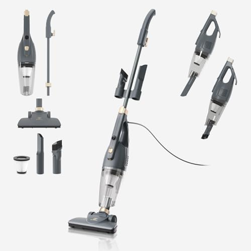SUPERLEX Stielstaubsauger mit Kabel 600W 13kPa Starker Staubsauger mit HEPA Filter und 2 in 1 Handstaubsauger Leichter Hohe Saugleistung für Tierhaare Hartböden Teppiche Möbel Treppen und Enge Ecken